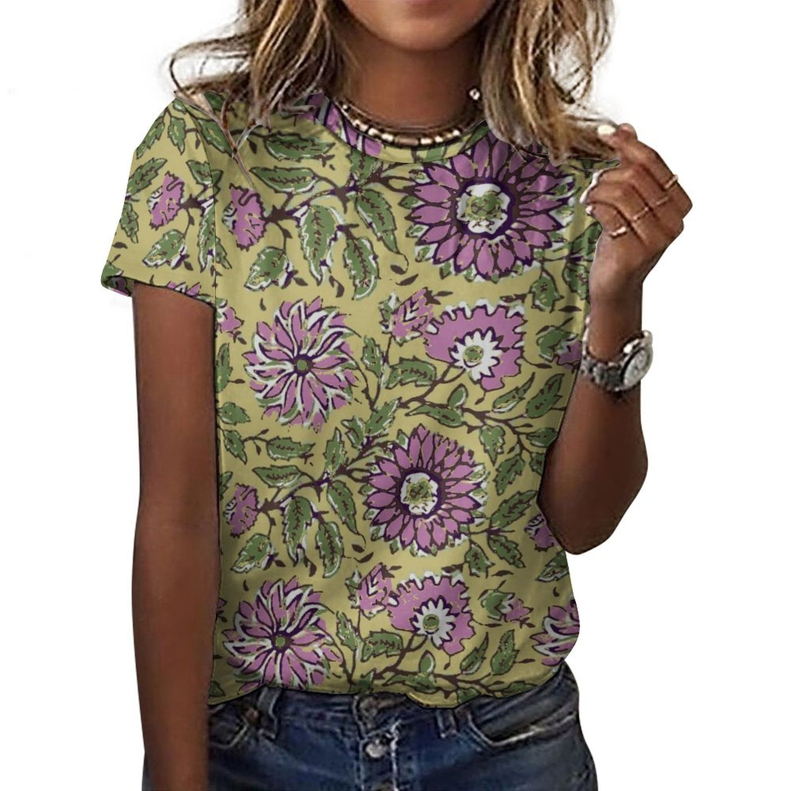 Floral Print Green Purple Women’s T-Shirt