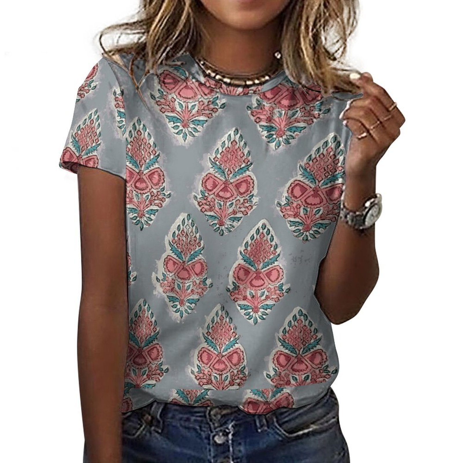 Grey and Rust Floral Ethical Tshirt
