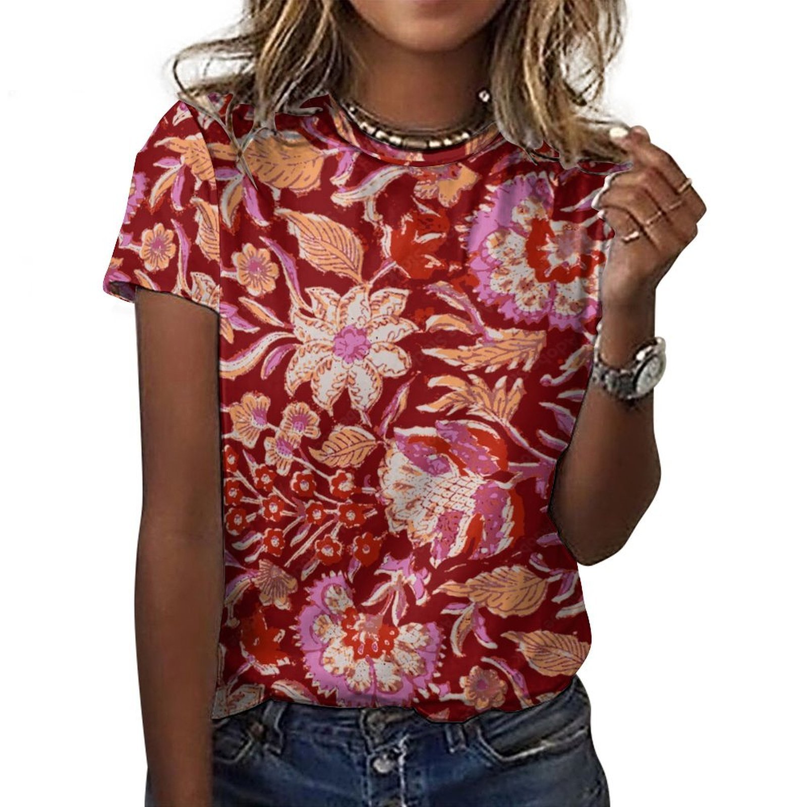 Orange floral print t-shirt