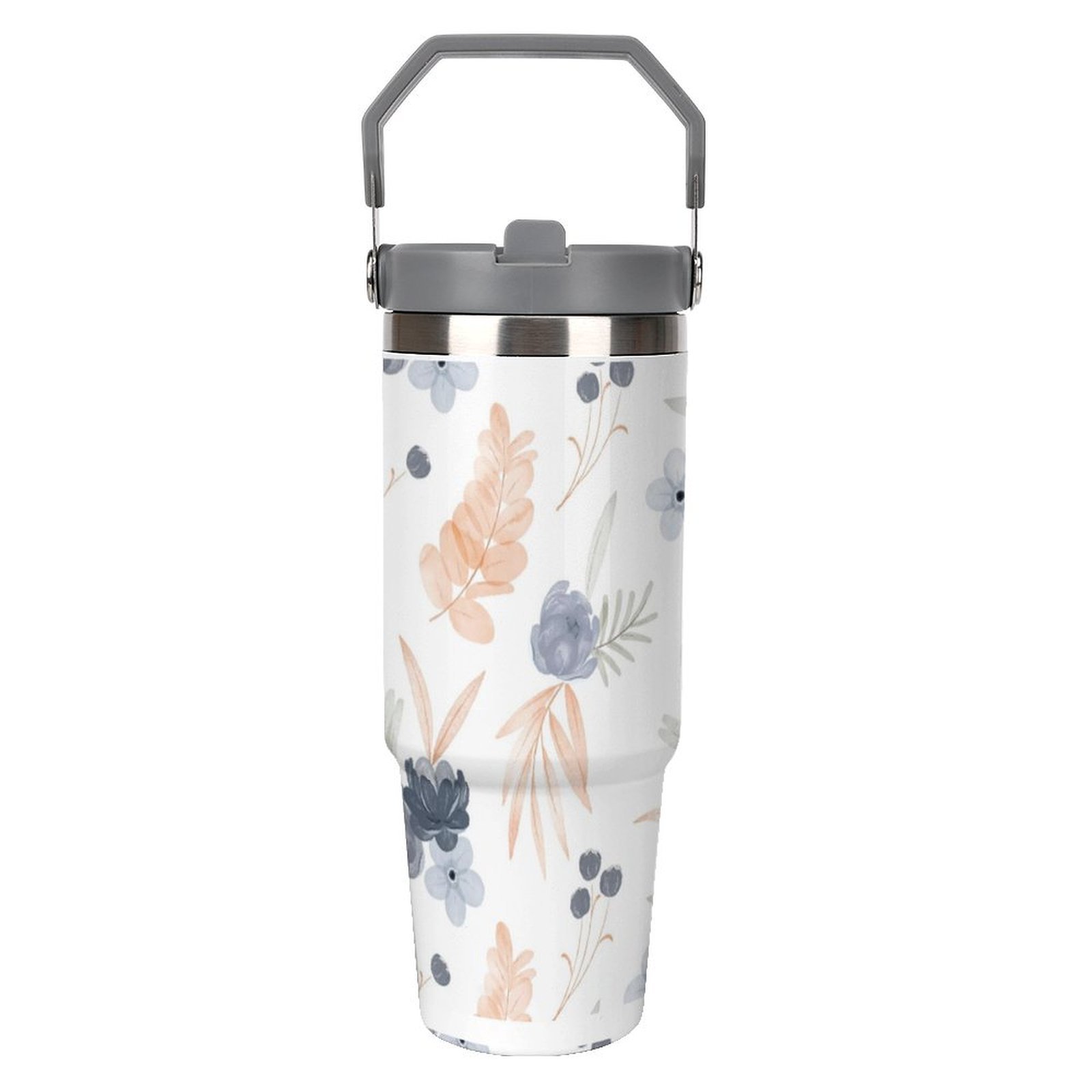 Drinkware Tumbler Vacuum Flask -Orange Blue Floral