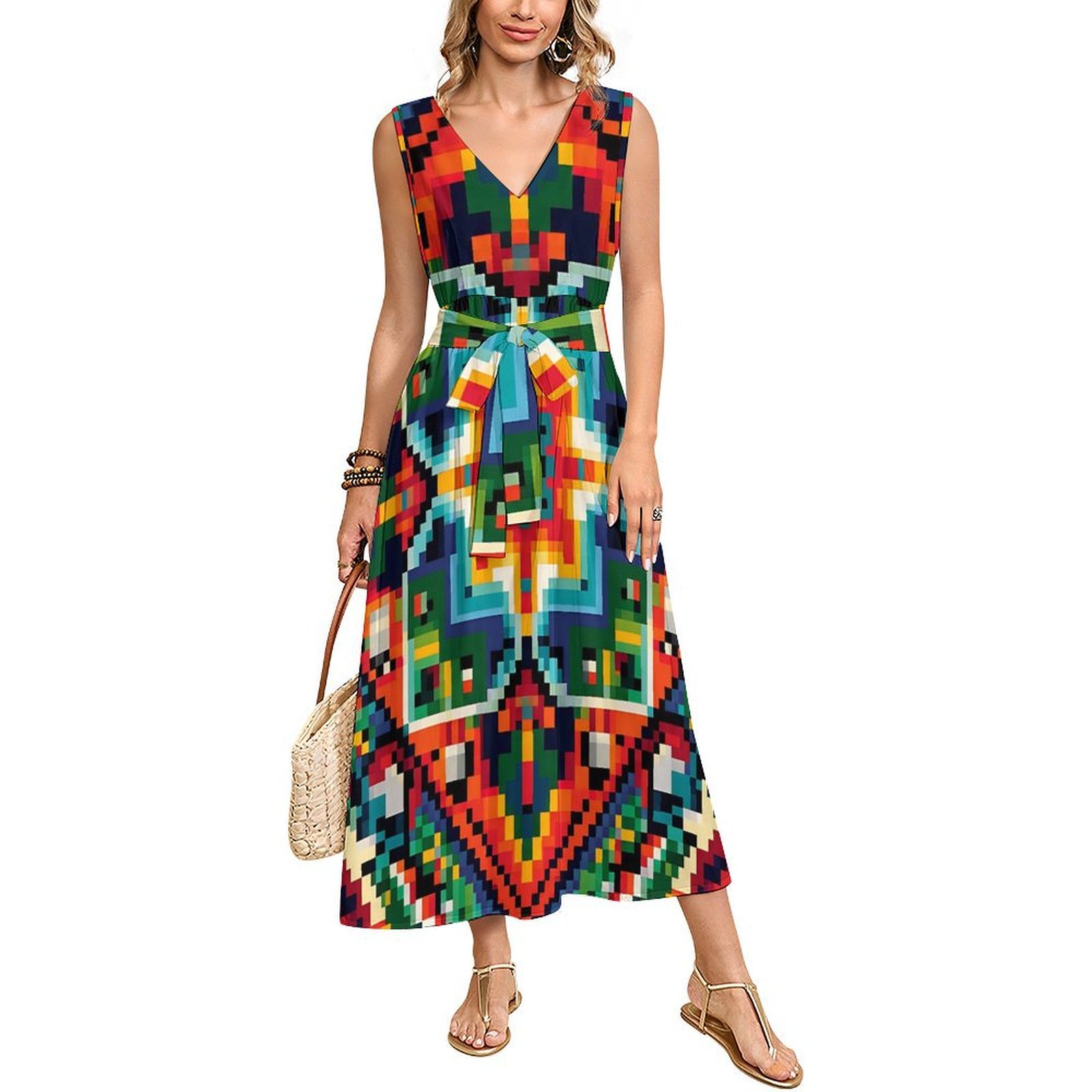 Aztec Geometric Pattern Dress – Tribal Abstract Ethnic Style Fashion