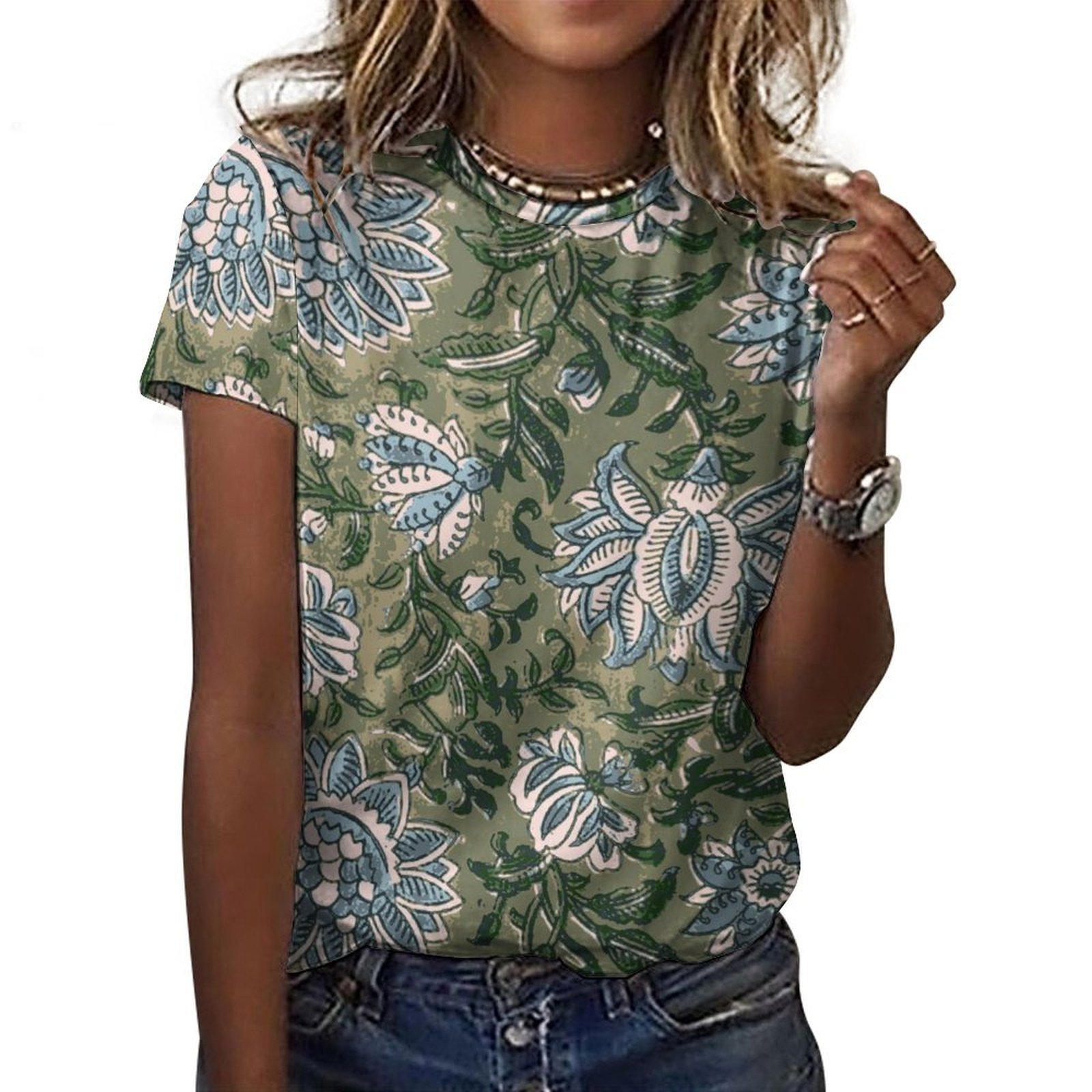 Floral Print Green Blue tone Women’s T-Shirt