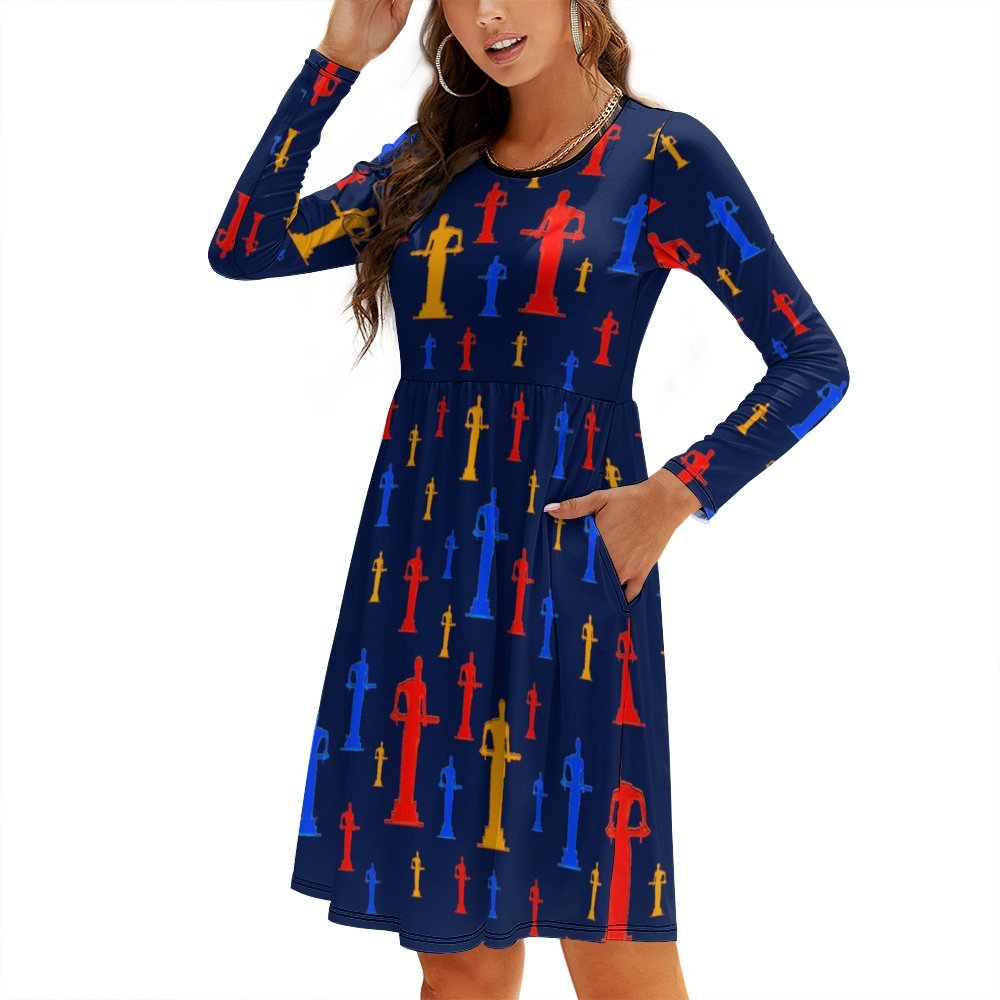 Mother Armenia Round neck baggy dress Long Sleeves Round-Neck Dress with Pockets