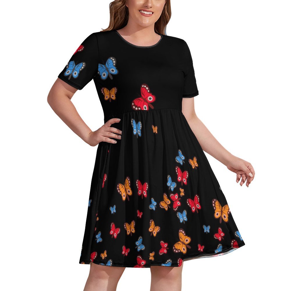 Armenian butterfly TRicolor dress Short-Sleeve Swing Dress with Pockets (NZ034)