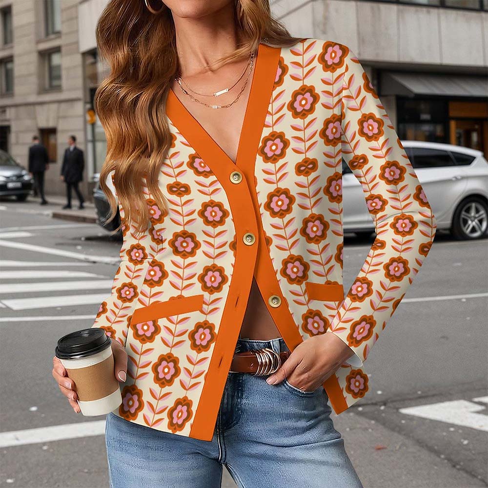 Custom Women V‑Neck Long Sleeve Cardigan