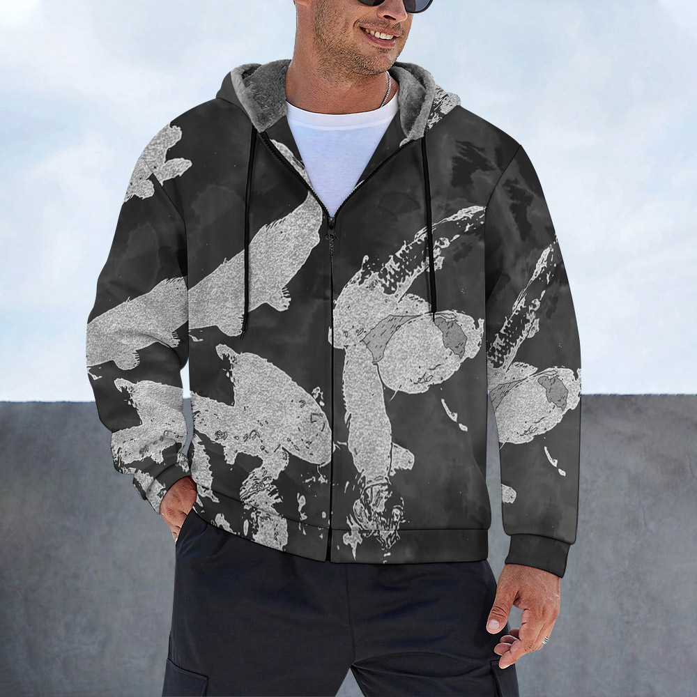 Custom Men's Fleece Lined Zip Up Hoodie Long Sleeve Casual Sweatshirt
