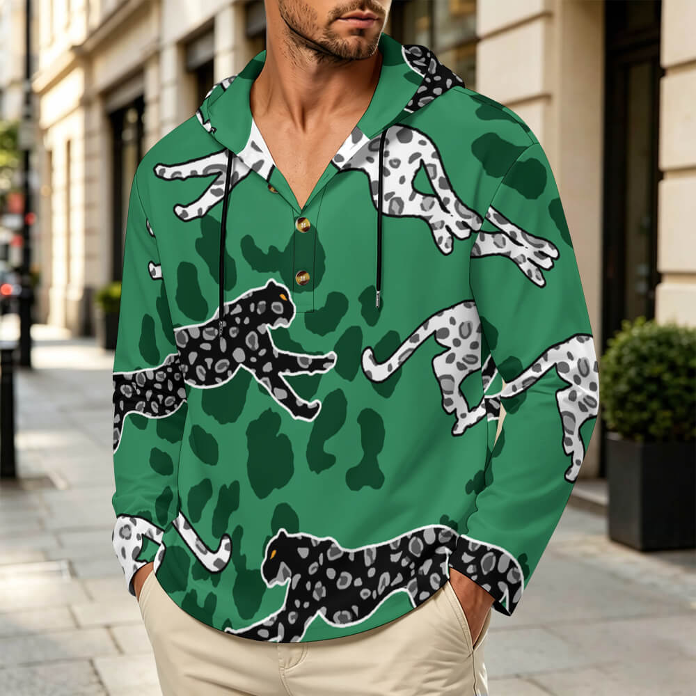 Custom Men's Long Sleeve Button hooded sweatshirt