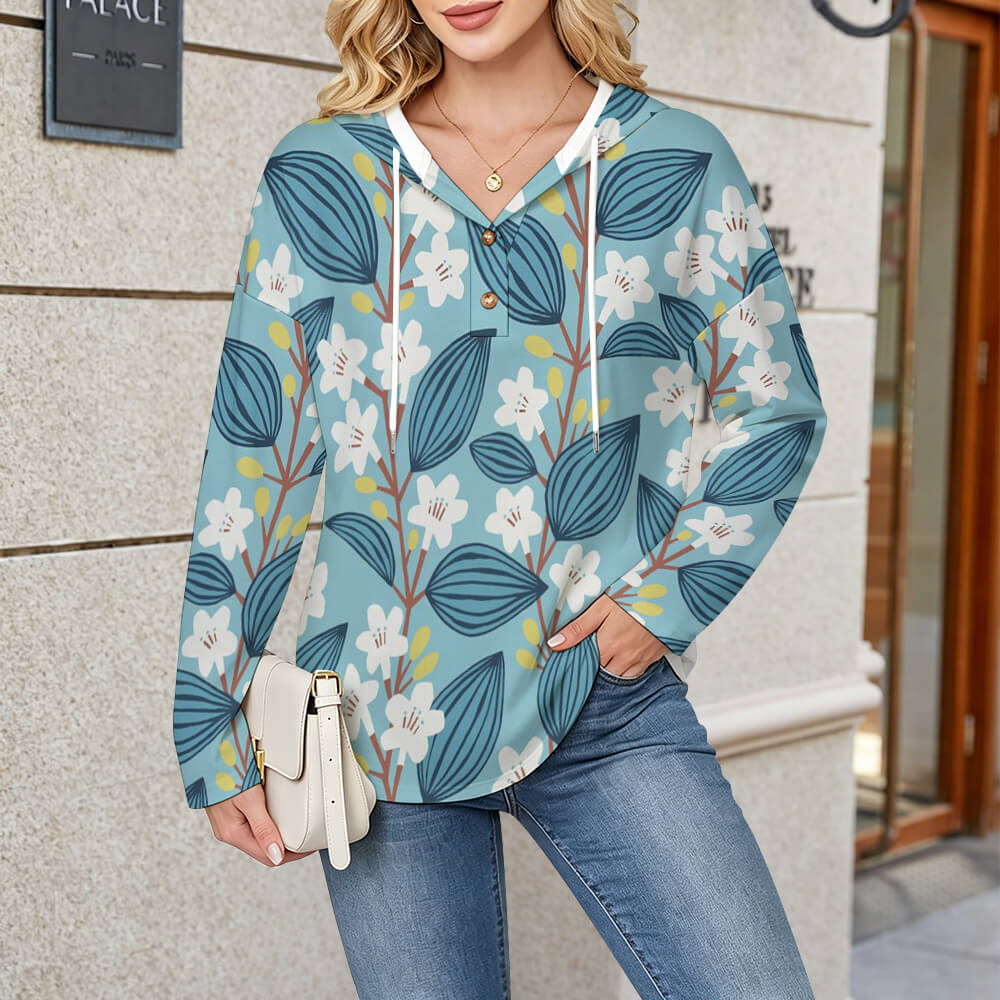 Custom Women's V-neck Button Up Hoodies