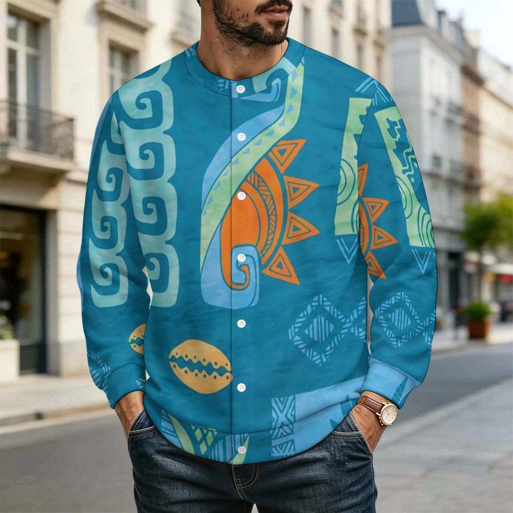 Custom Men's Long Sleeve Round Neck Sweater Cardigan