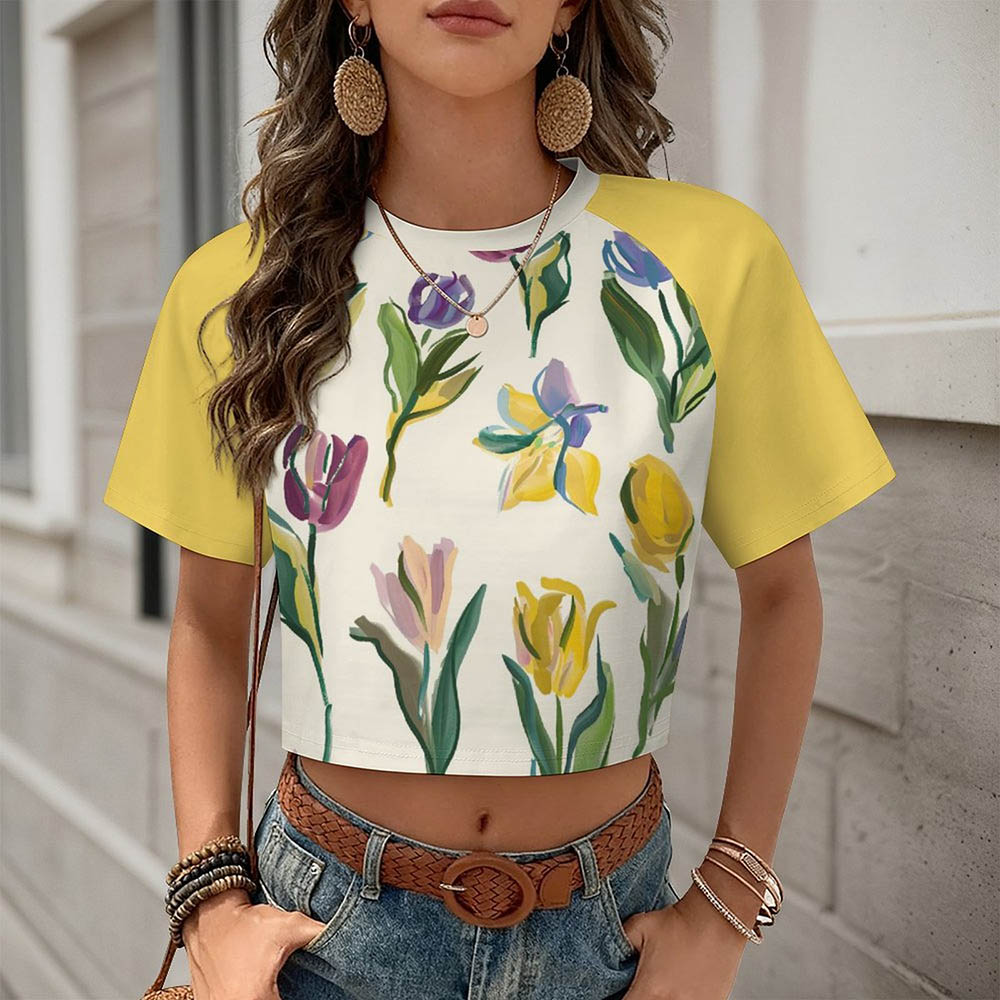 Custom Women's Short Sleeve Crew Neck Cropped Tee Crop T Shirt