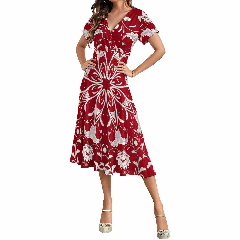 Custom Womens Short Sleeve V Neck Flared Midi Dress