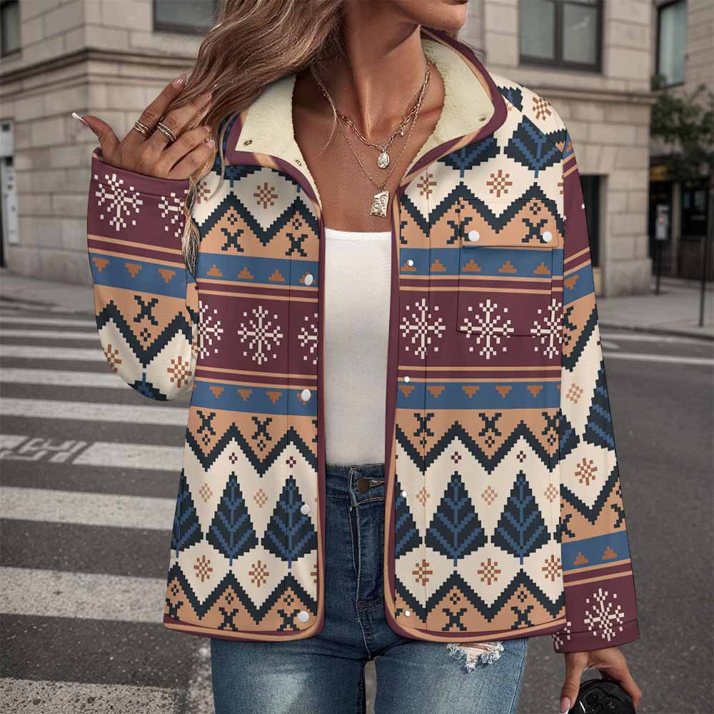Women's Casual Fleece-Lined Button-Up Jacket with Chest Pocket
