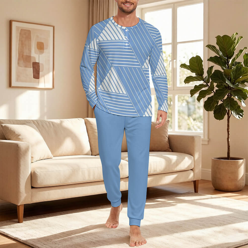 Custom Men's Long Seeve Sleepwear Pajamas Set