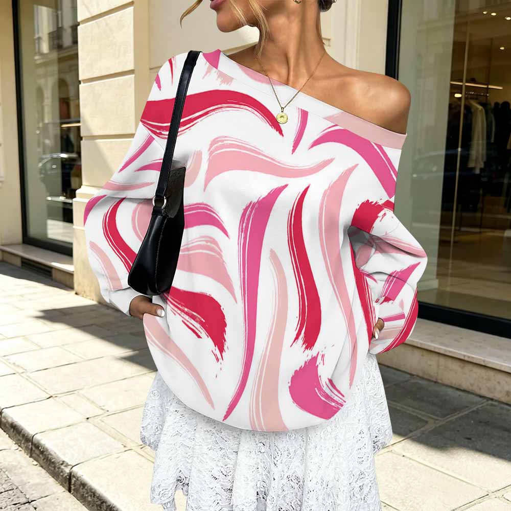 Custom Women Off Shoulder Drop Shoulder Lantern Long Sleeve Casual Top