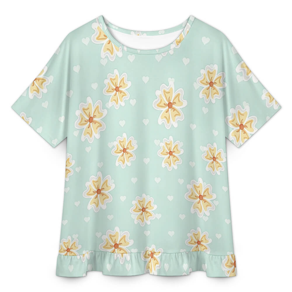 Custom Women's  Crew Neck Ruffled Hem T Shirt