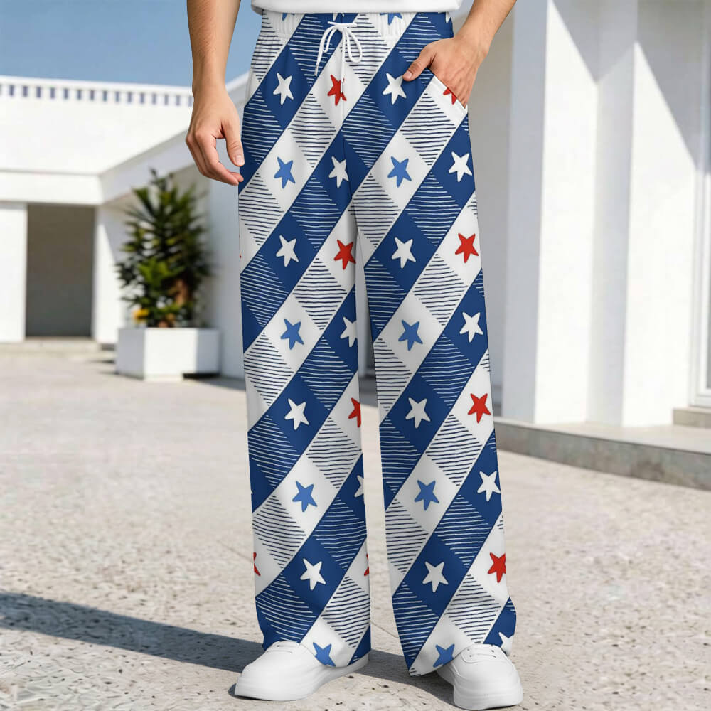Custom Men's Elastic Waist Wide Leg Causal Pants