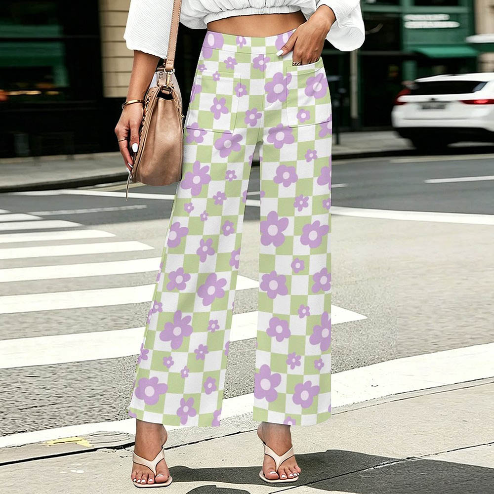 Custom Women High Waist Pocket Wide Leg Casual Pants