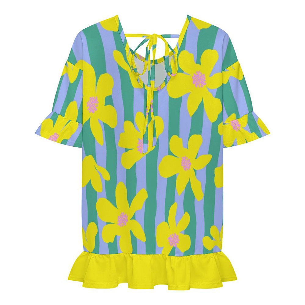 Customizable Women's Ruffled V Neck Swimsuit Cover-Up