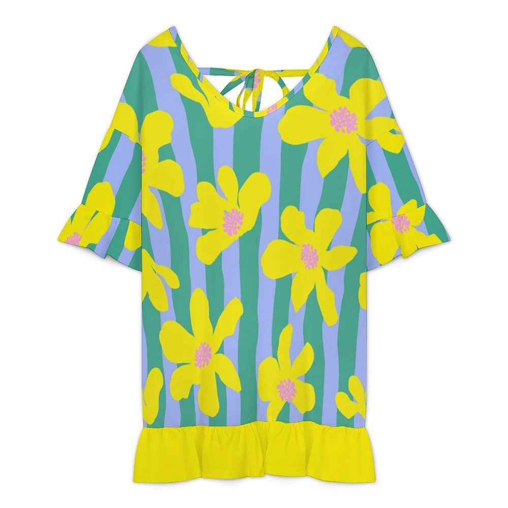 Customizable Women's Ruffled V Neck Swimsuit Cover-Up