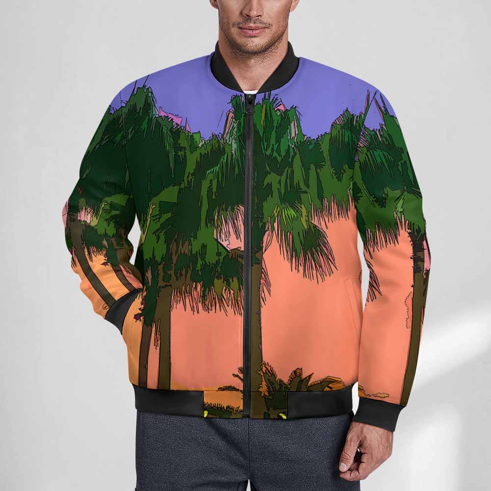 Custom Men's Full Zip Bomber Jacket Long Sleeve Casual Coat