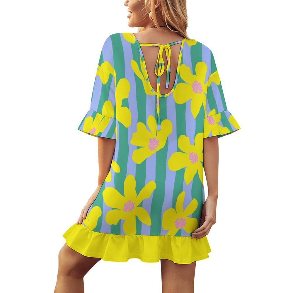 Customizable Women's Ruffled V Neck Swimsuit Cover-Up