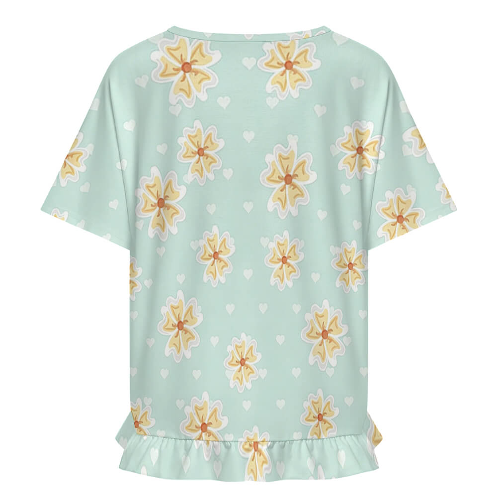 Custom Women's  Crew Neck Ruffled Hem T Shirt