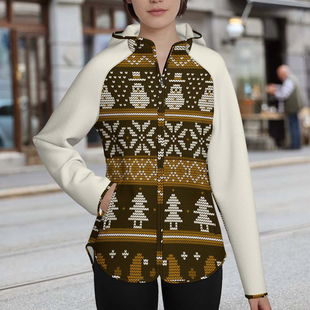 Custom Winter Women's Fleece Long Sleeve Spliced Jacket Coat