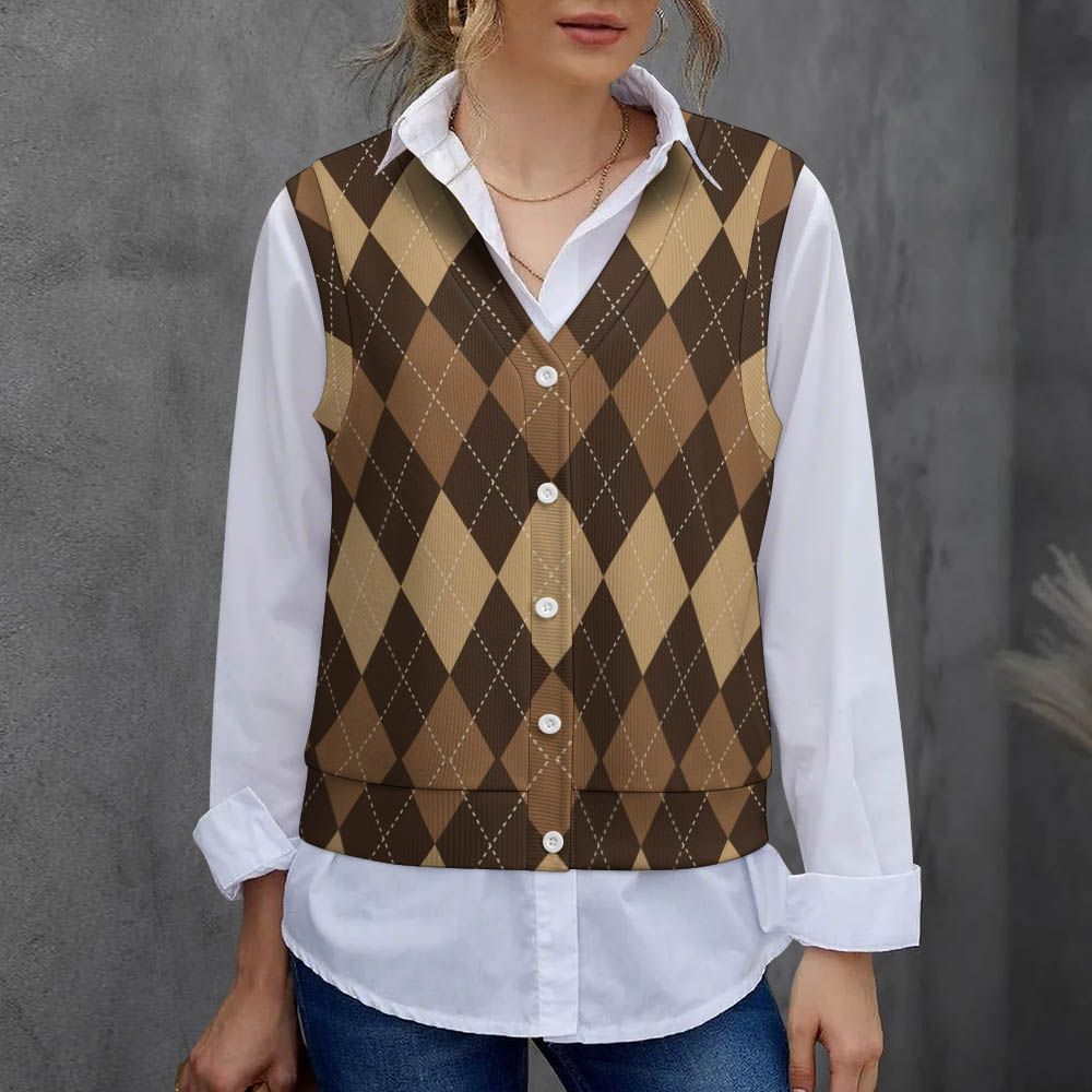 Custom Women V‑Neck Button Sleeveless Vest