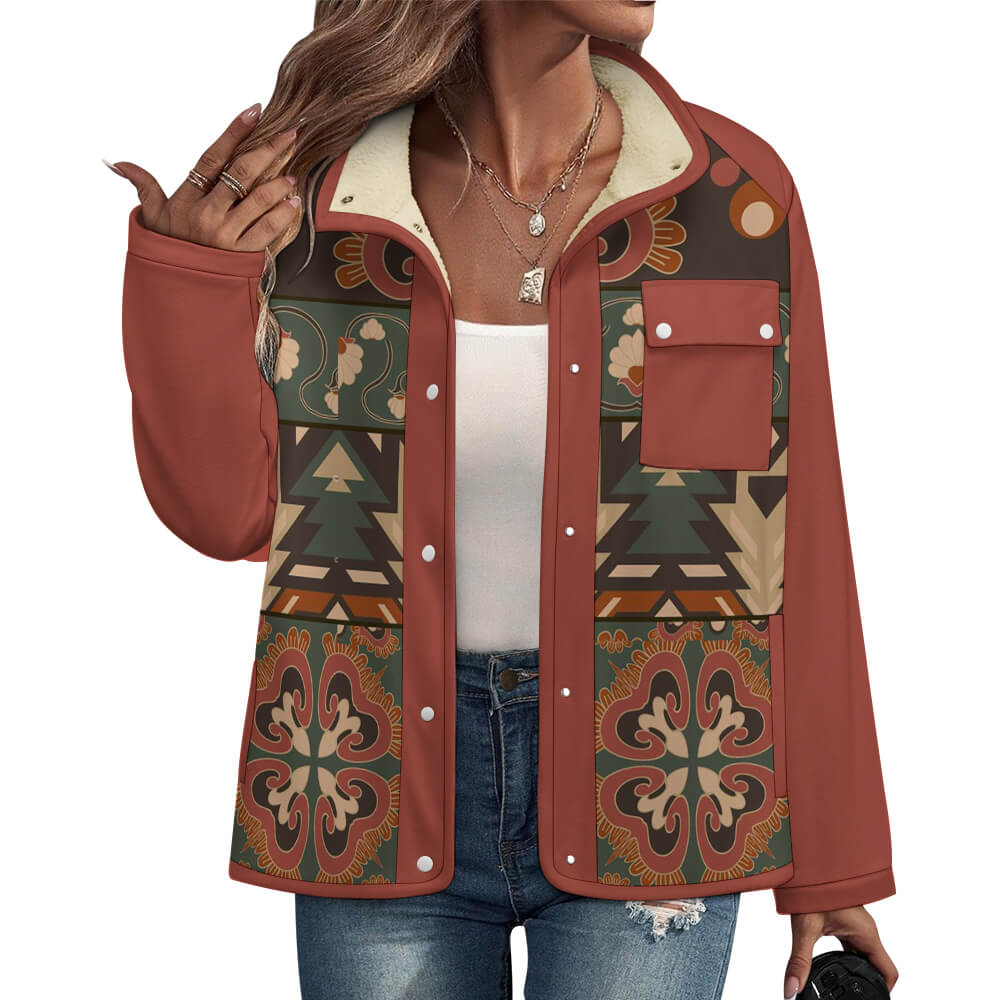 Women's Casual Fleece-Lined Button-Up Jacket with Chest Pocket