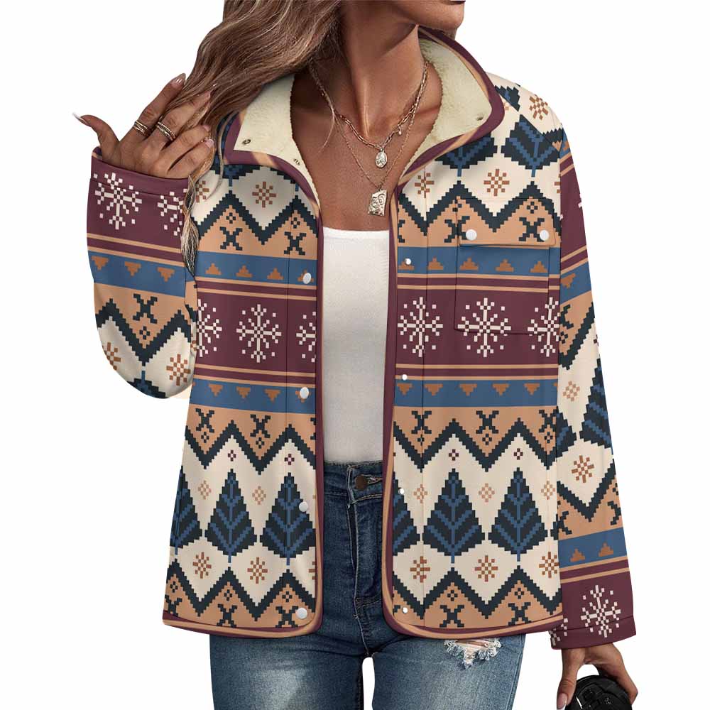 Women's Casual Fleece-Lined Button-Up Jacket with Chest Pocket