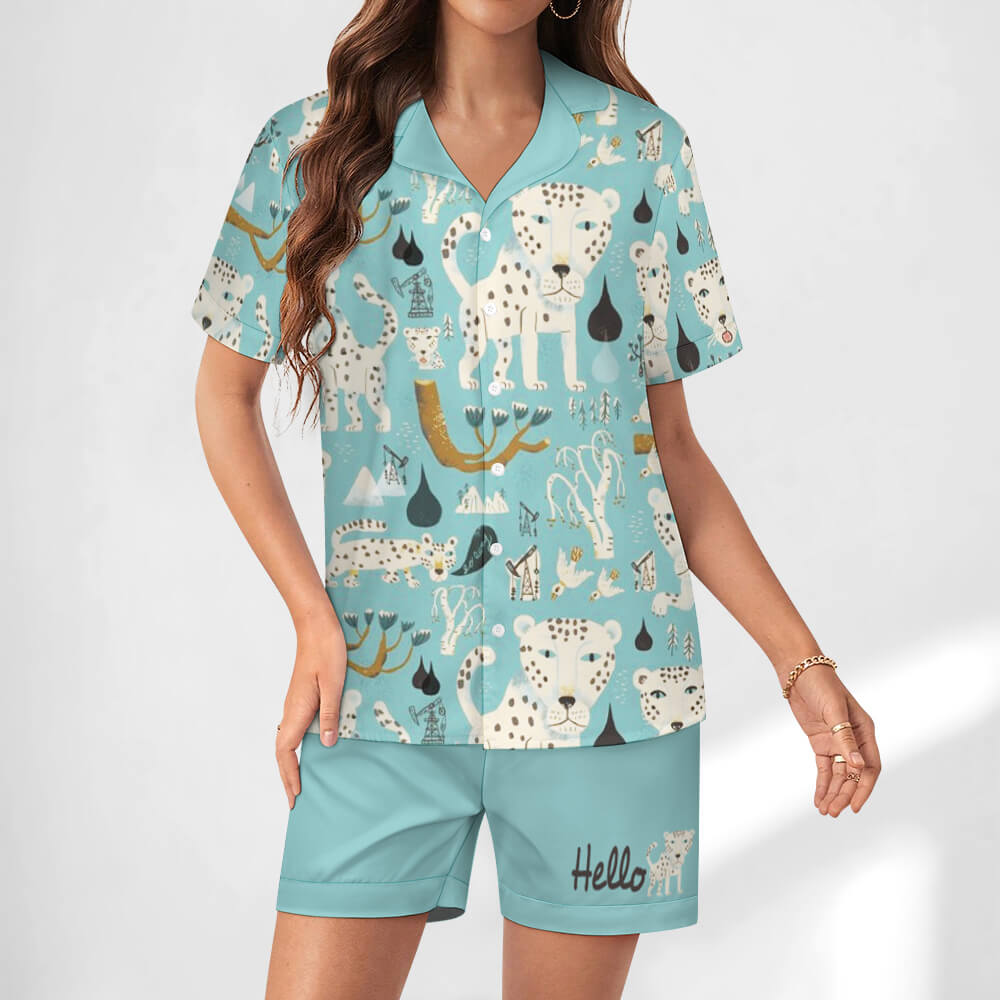 Custom Women's Silk Short Sleeve V Neck Pajama Sets