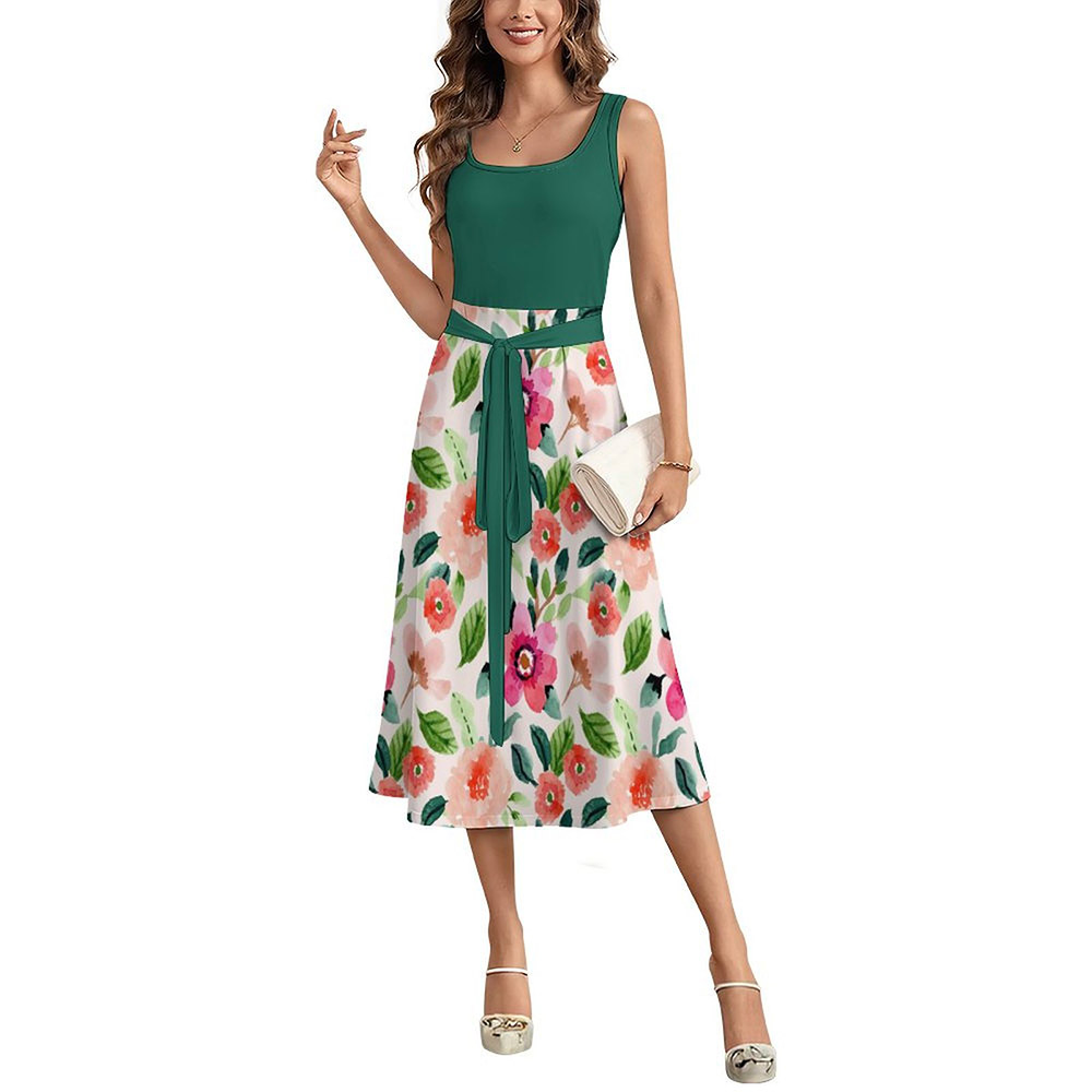 Custom Women's Sleeveless Midi Dress With Belted