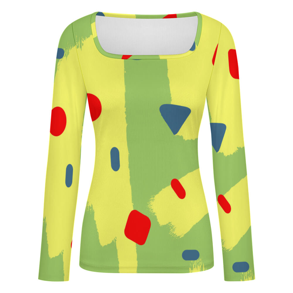 Custom Women Square Neck Long Sleeve Slim Cropped Top