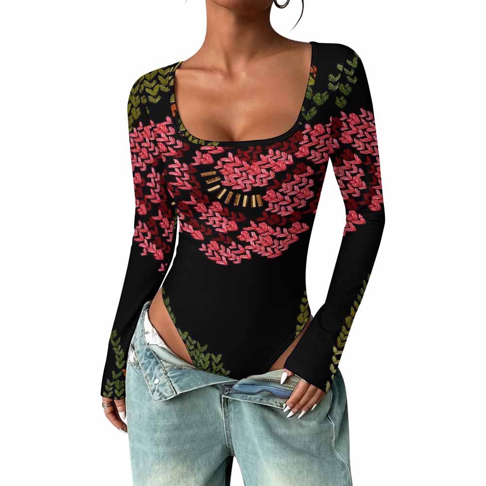Custom Women's Square Neck Long Sleeved Jumpsuit