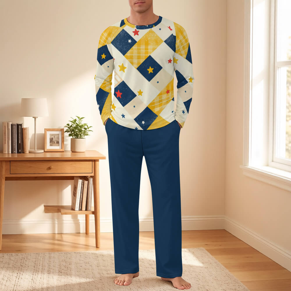 Custom Men's Long Sleeve Round Neck Pajamas Sets