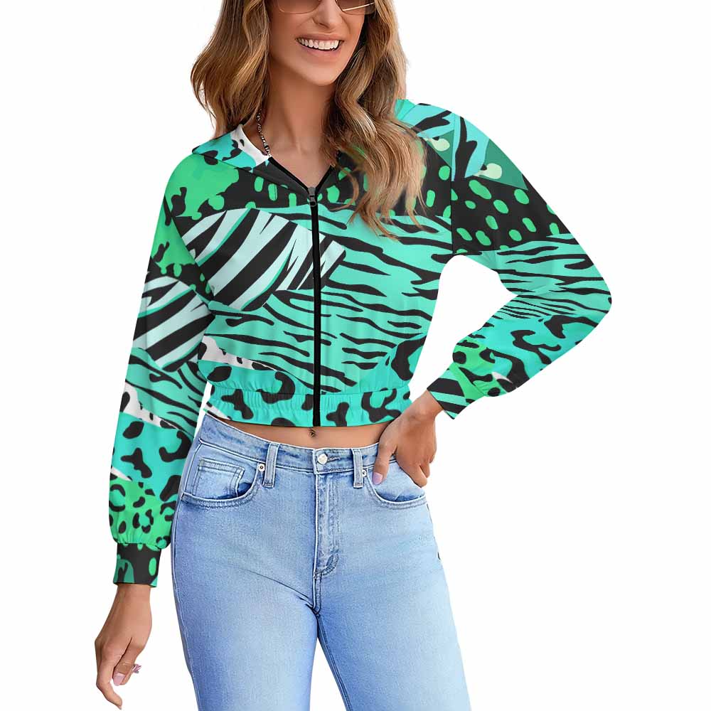 Custom Womens Long Sleeve Zip Up Cropped Hooded Jacket