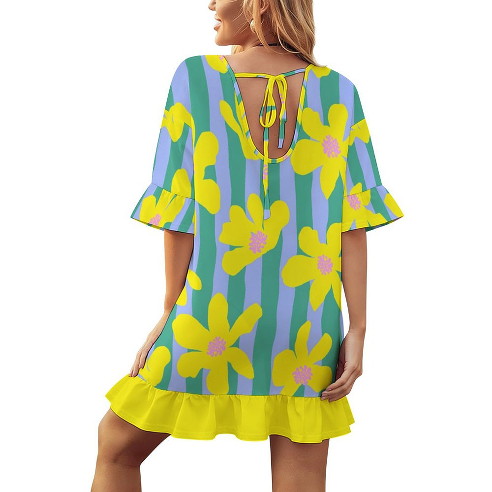 Customizable Women's Ruffled V Neck Swimsuit Cover-Up