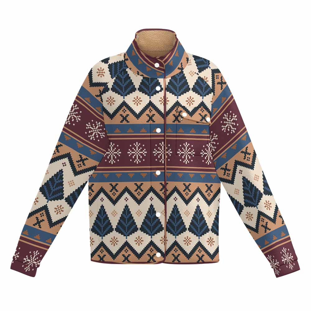 Women's Casual Fleece-Lined Button-Up Jacket with Chest Pocket