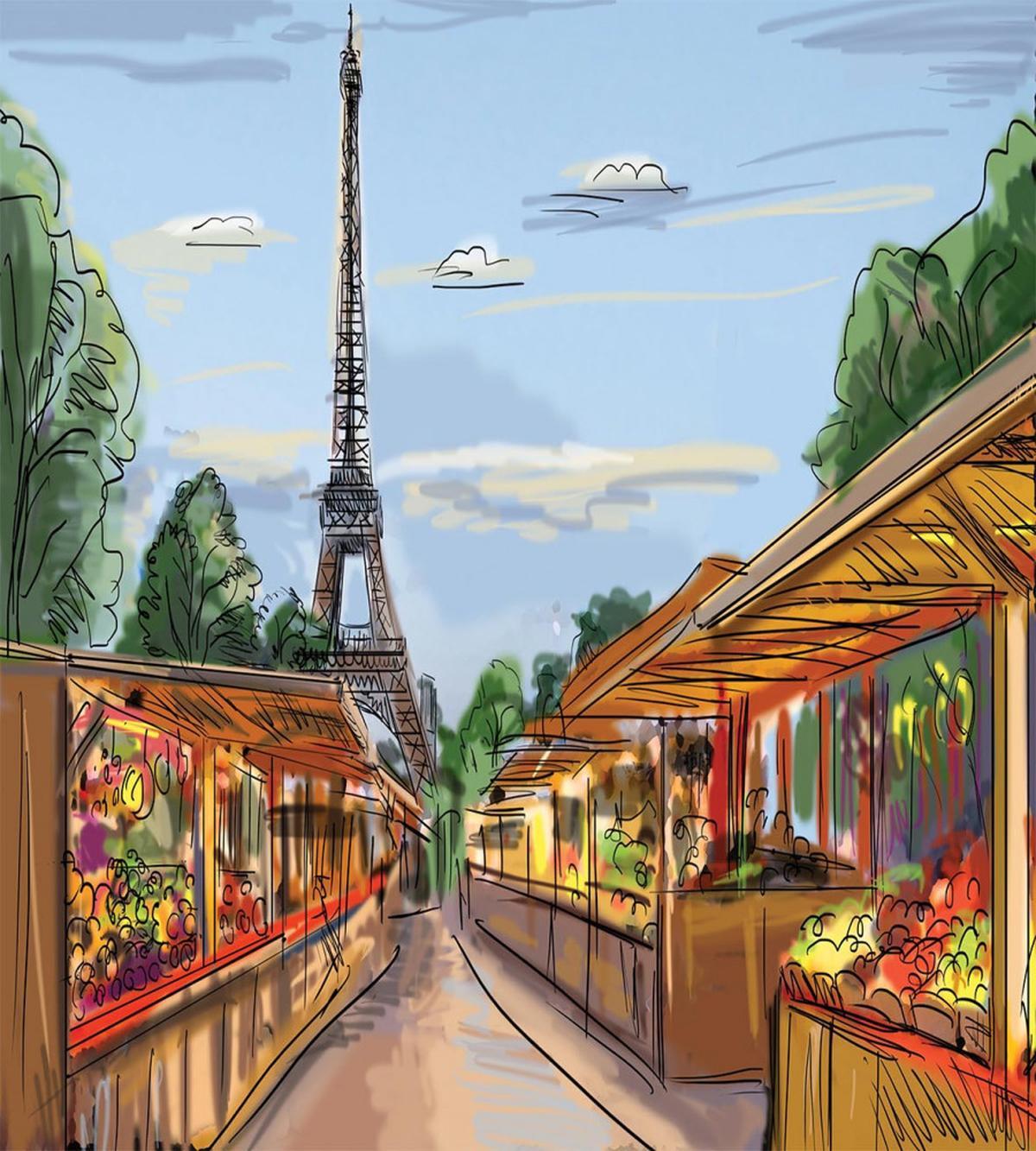 Colorful Sketch Street Eiffel — Pattern