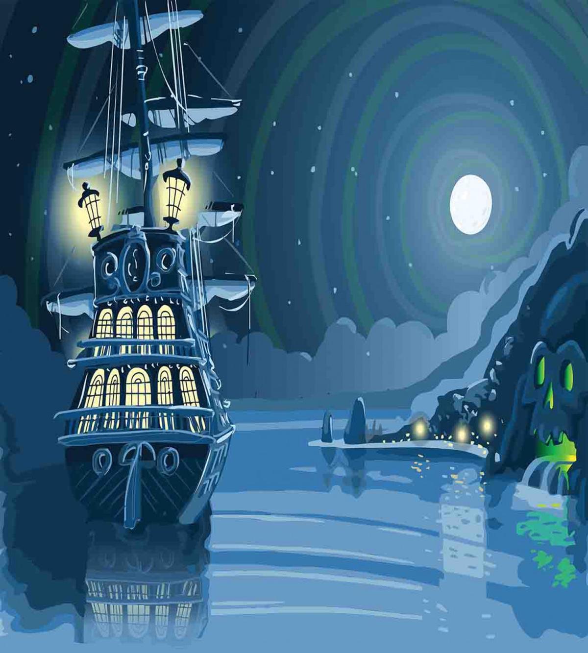 Cartoon Pirate Ship Moon — Pattern