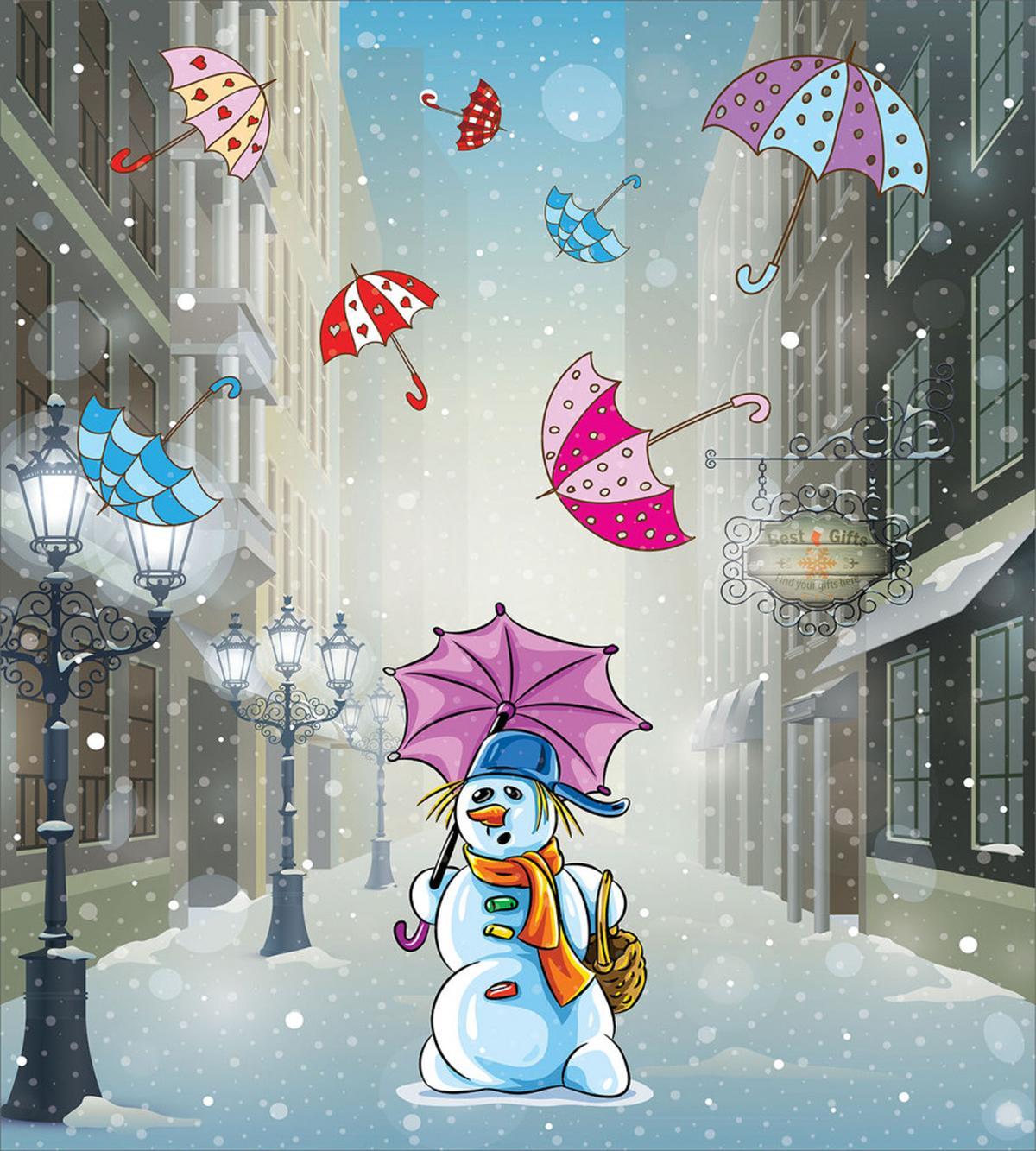 Cartoon Snowman and Umbrella — Pattern