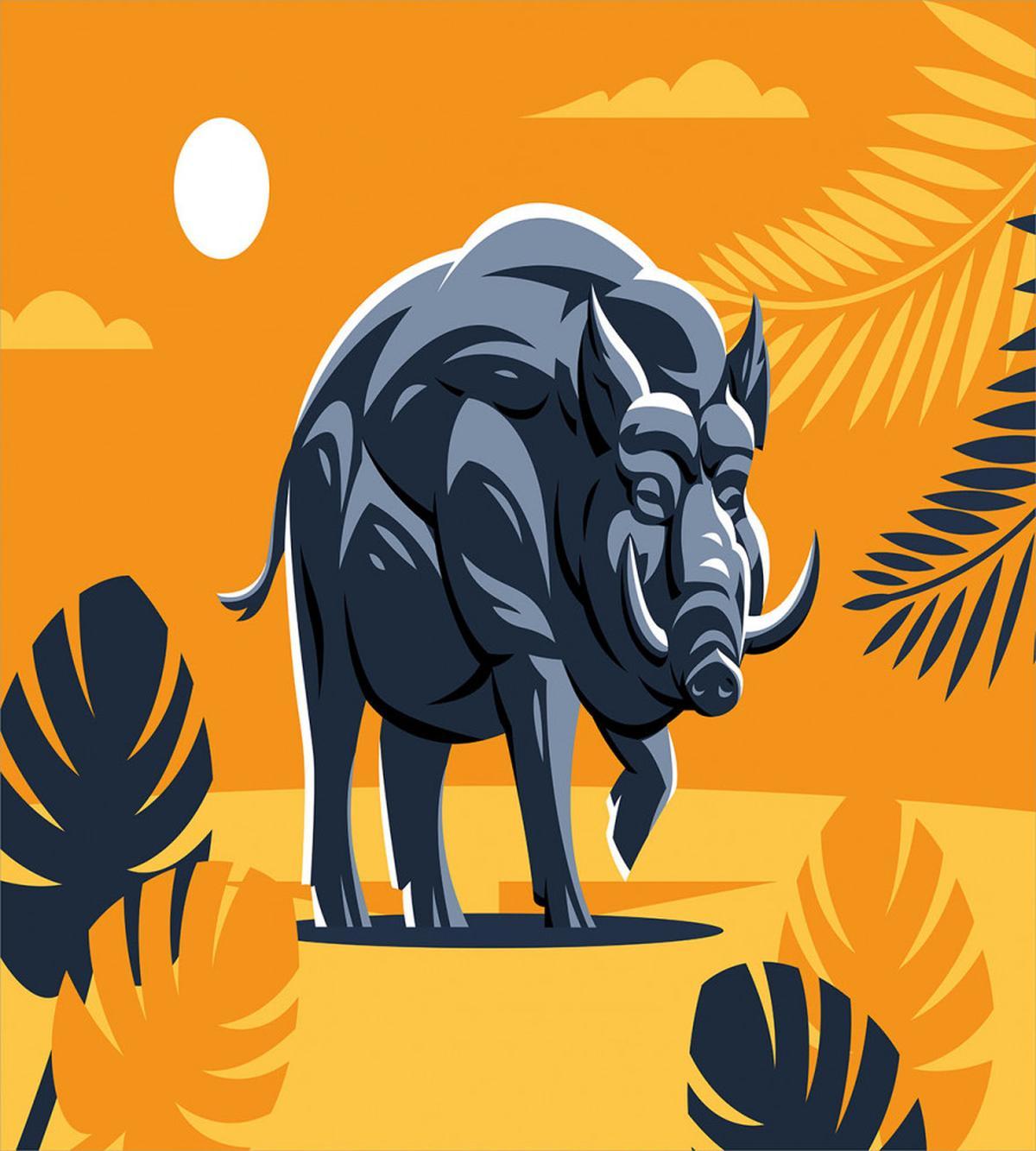 Hog Boar Tropical Leaves — Pattern