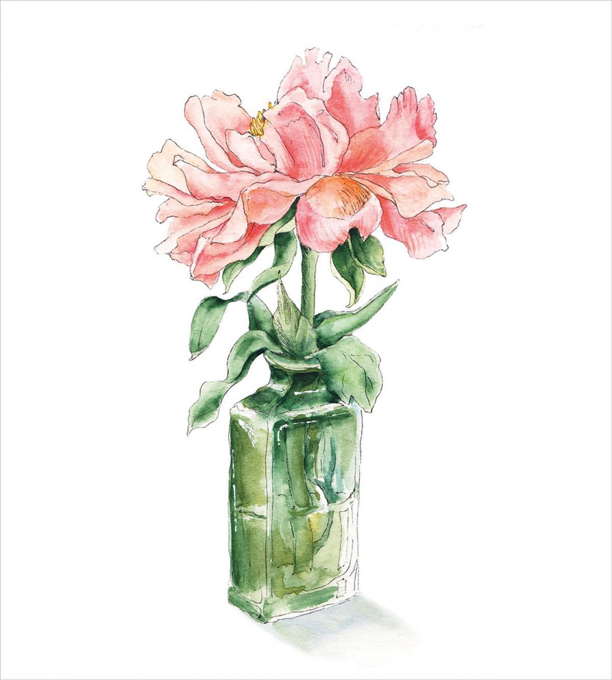 Rose Flower Drawing in Vase — Pattern