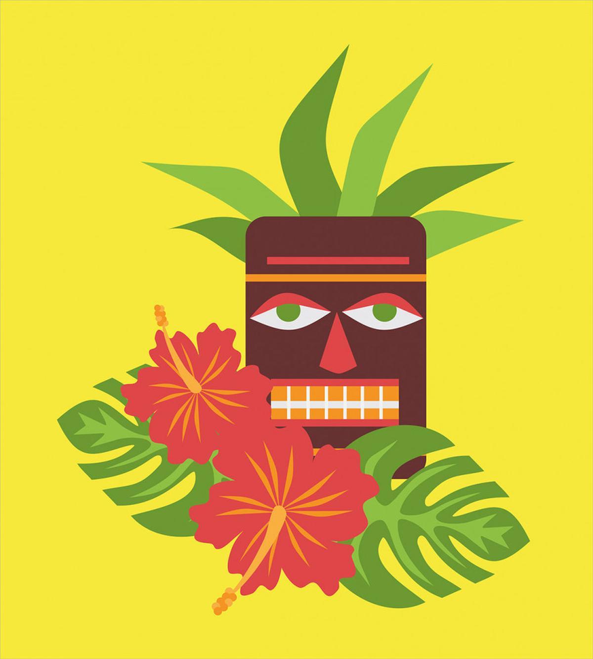 Tiki Mask and Exotic Hibiscus — Pattern