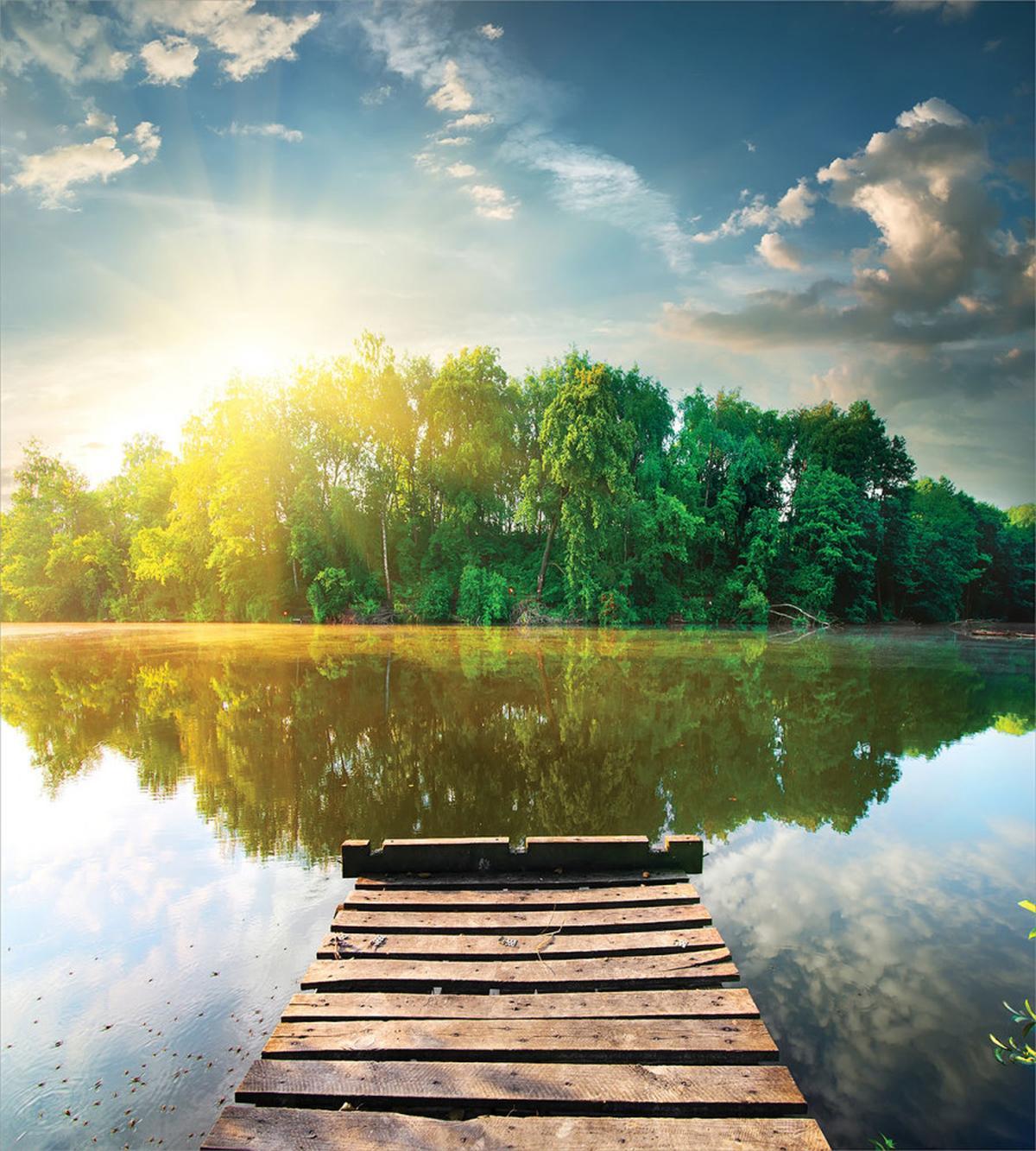 Old Pier Tranquil Sunrise Lake — Pattern
