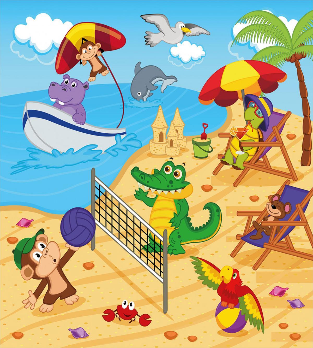 Cartoon Animals on Beach — Pattern