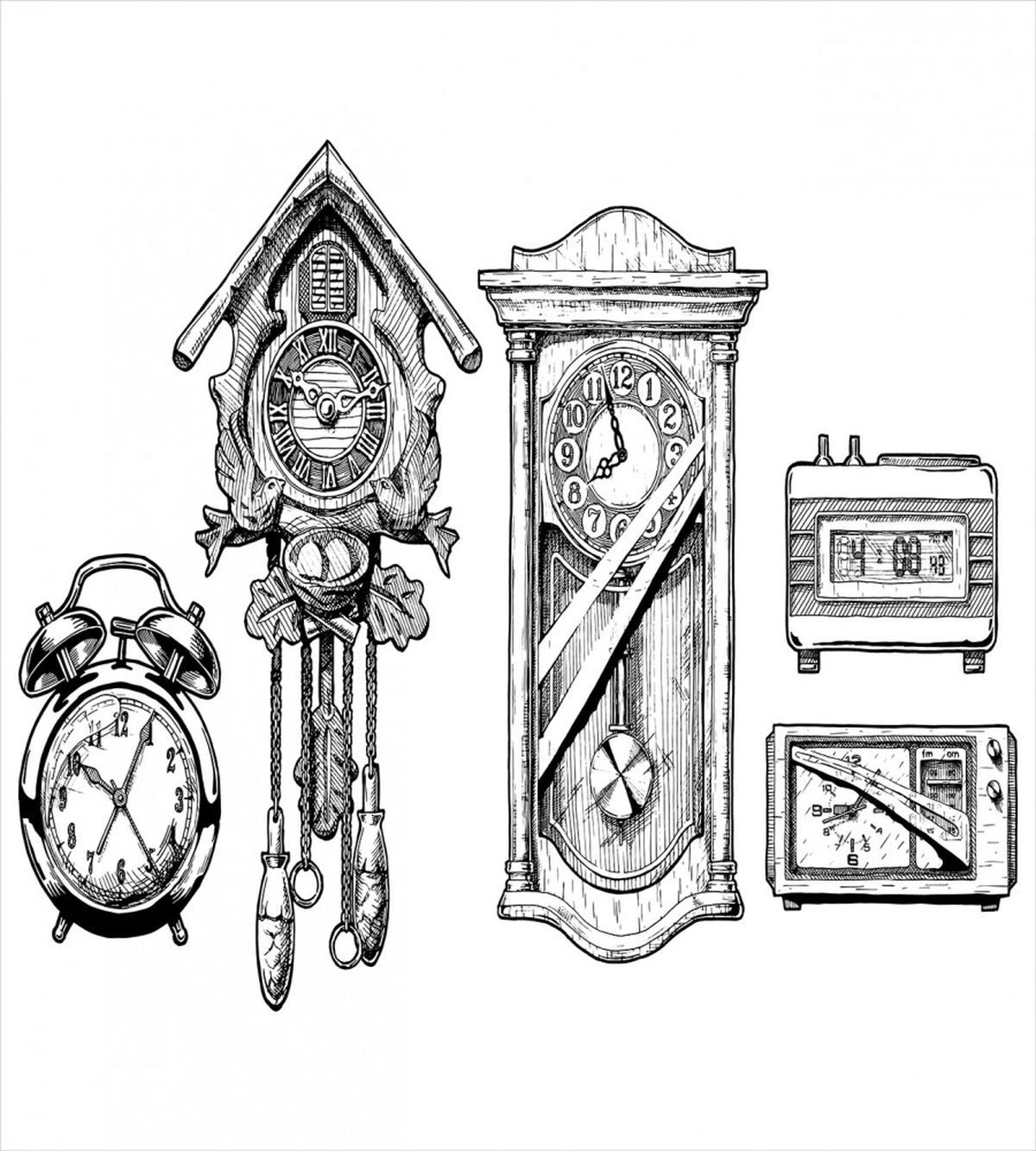 Ink Hand Drawn Clock — Pattern