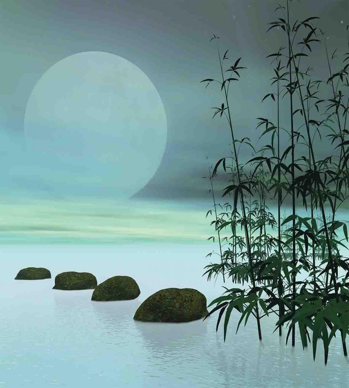 Ombre Sky Plants and Rocks — Pattern