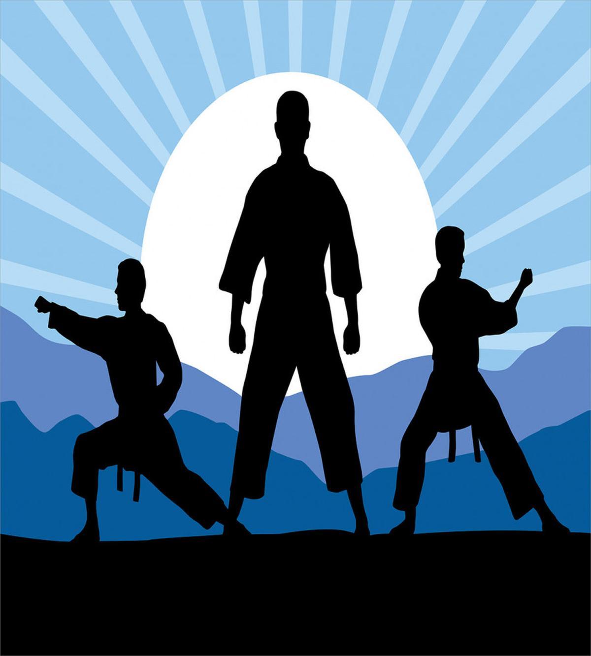 Karate Men Silhouettes Sun — Pattern