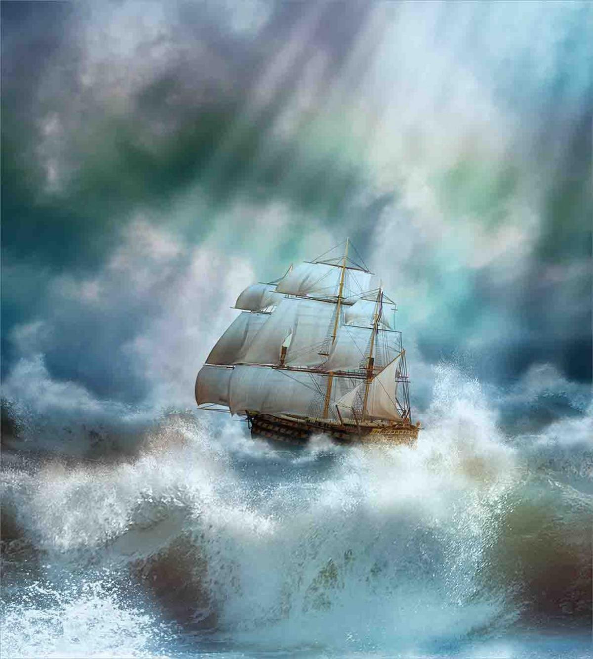 Pirate Ship on Wavy Sea — Pattern